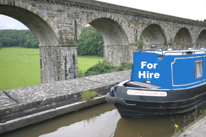 One of our 55 foot, 6 berth canal boats travelling over the Chirk Aqueduct.